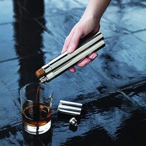 Silver Single Cigar Tube With 2oz Stainless Steel Flask 10