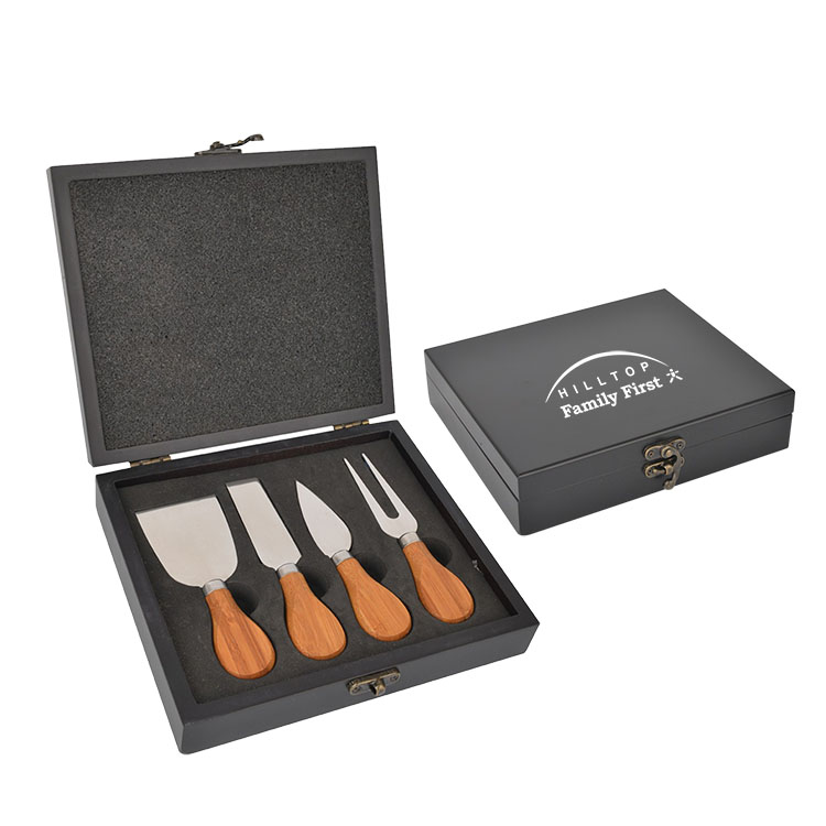 Gourmet four piece cheese knife set with wood case 5
