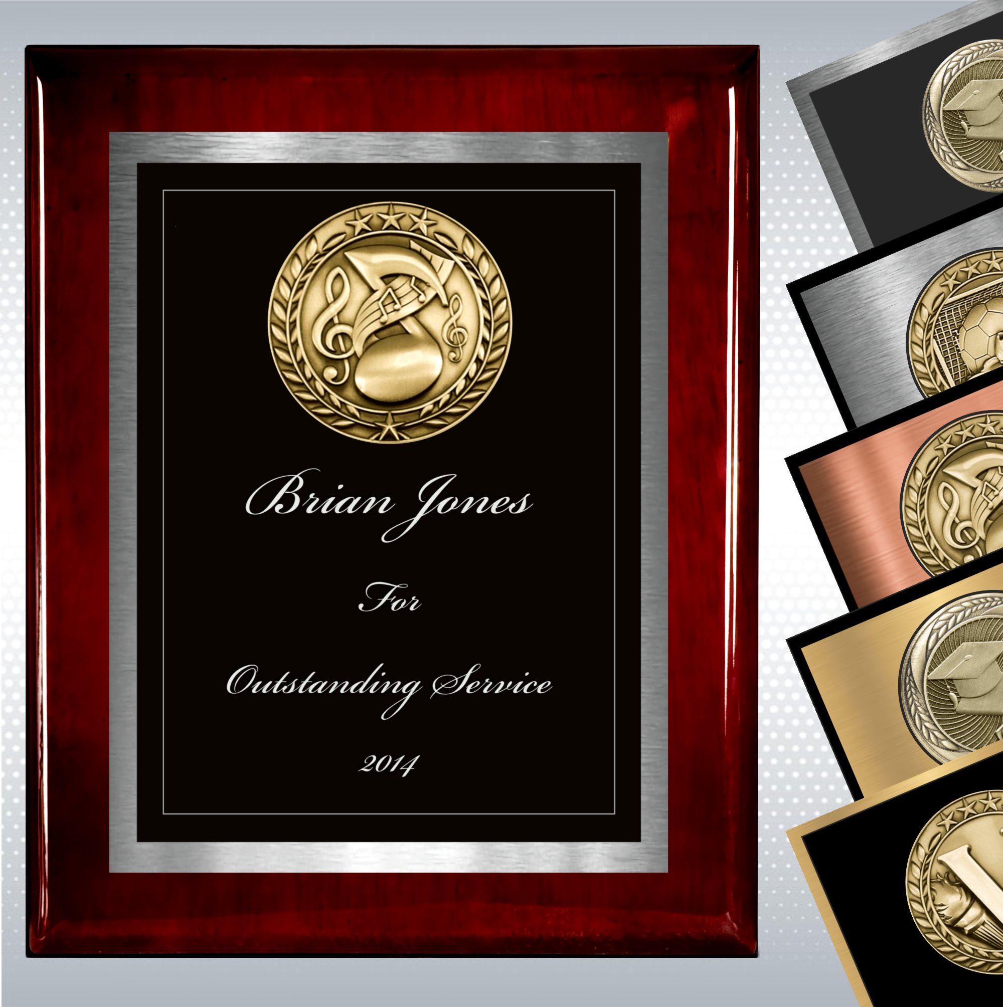 Rosewood Piano Finish Plaque w/Double Plate and Medallion 4