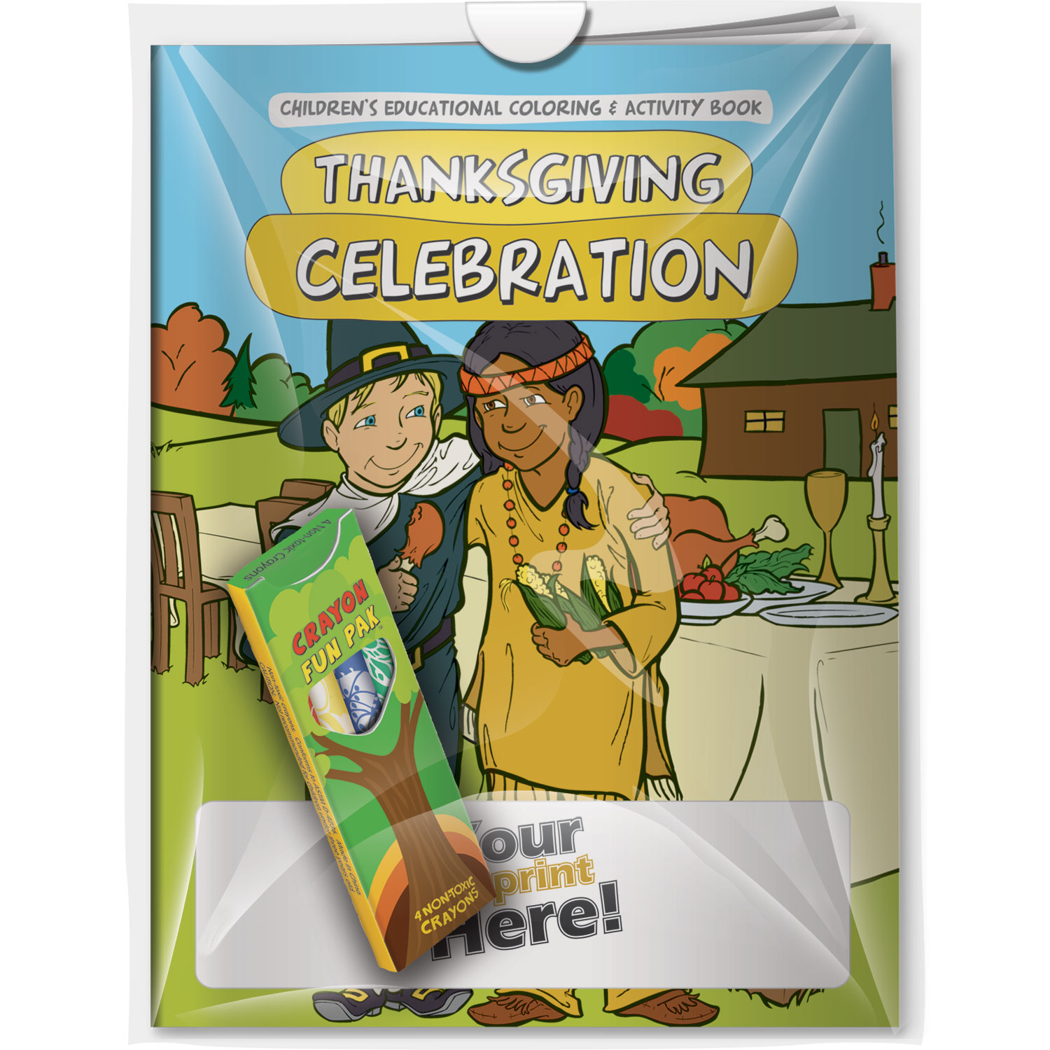 Combo Pack - CB1091 Coloring Book & 4-Pack of Crayons (Imprinted) in a Poly Bag 3