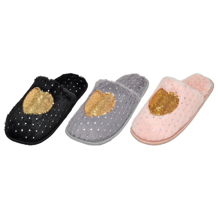 Women's Fuzzy Slippers - Sequin Hearts 2