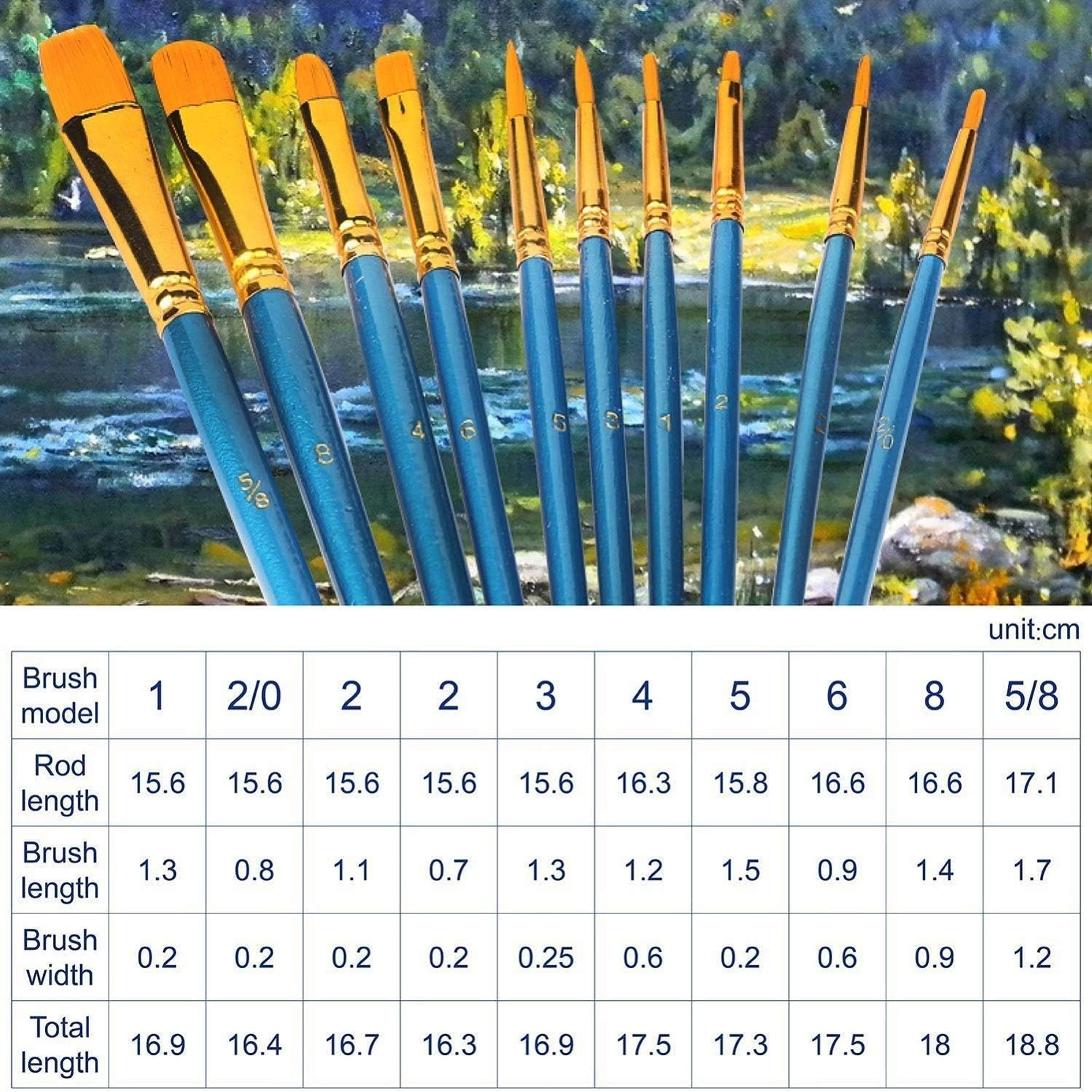 Round Pointed Tip Paint Brushes Set Pack 10 2