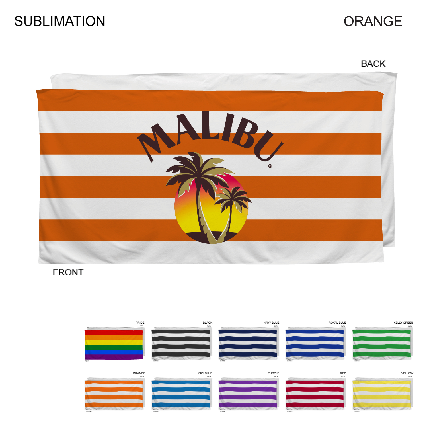 Cabana Stripe Sublimated, Heaviest Weight, Plush Velour Terry Cotton Blend Beach Towel, 30x60 10