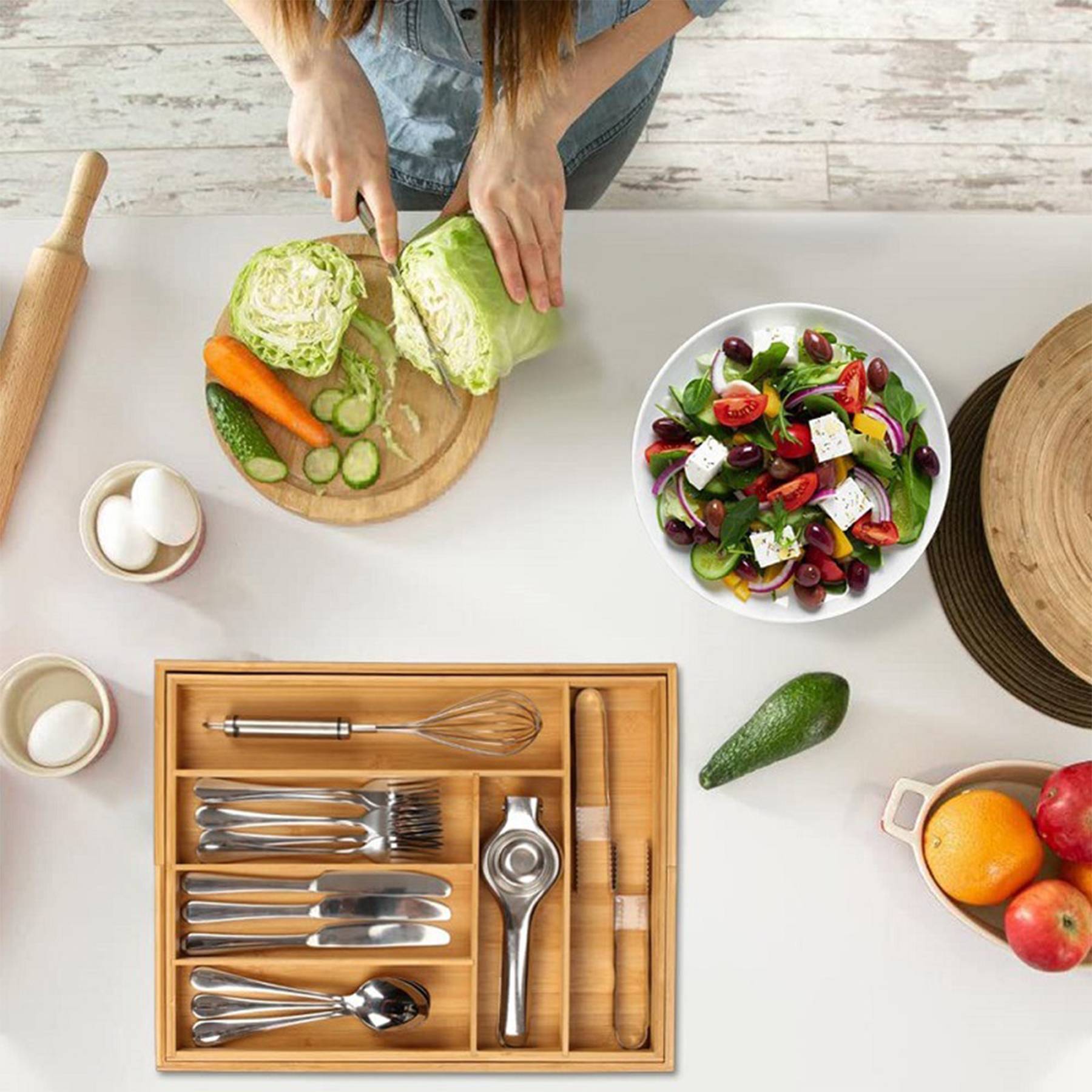 Bamboo Expandable Utensil Tray Organizer 7