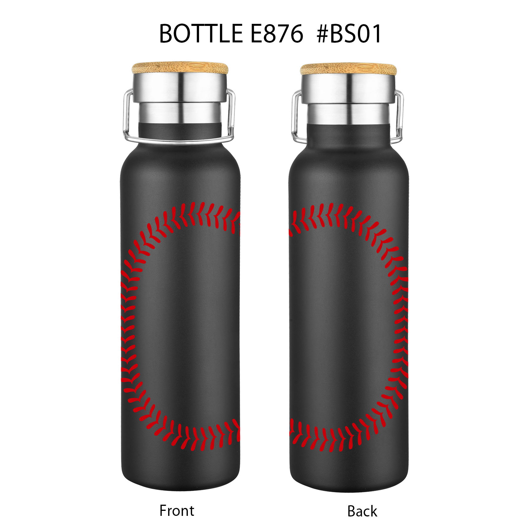 20 oz. Baseball Design Double Wall SS Bamboo Lid Water Bottle, custom water bottle with logo imprint 4