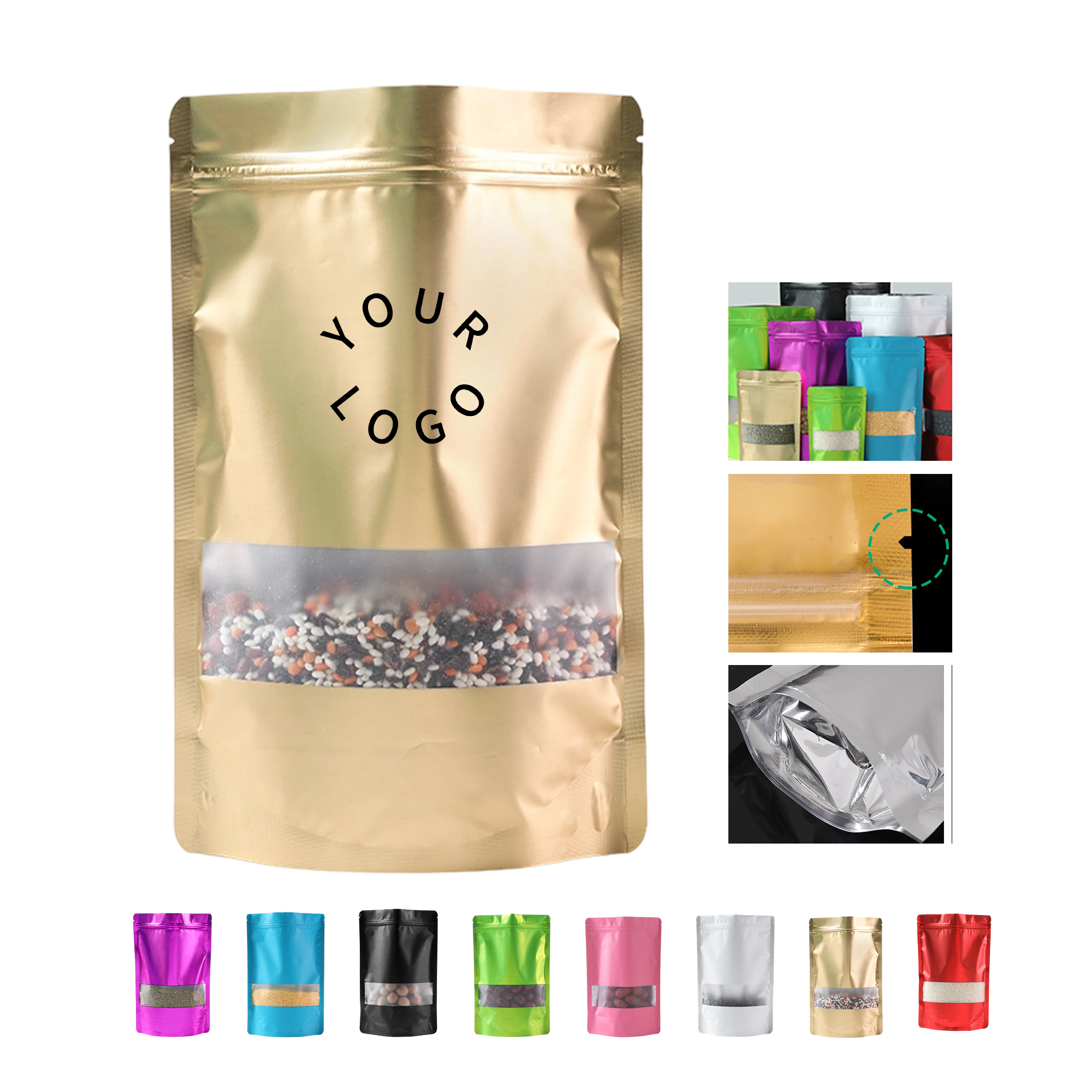 Aluminum Foil Stand Up Zipper Pouch With Clear Window 4.8 x 7.9" 10