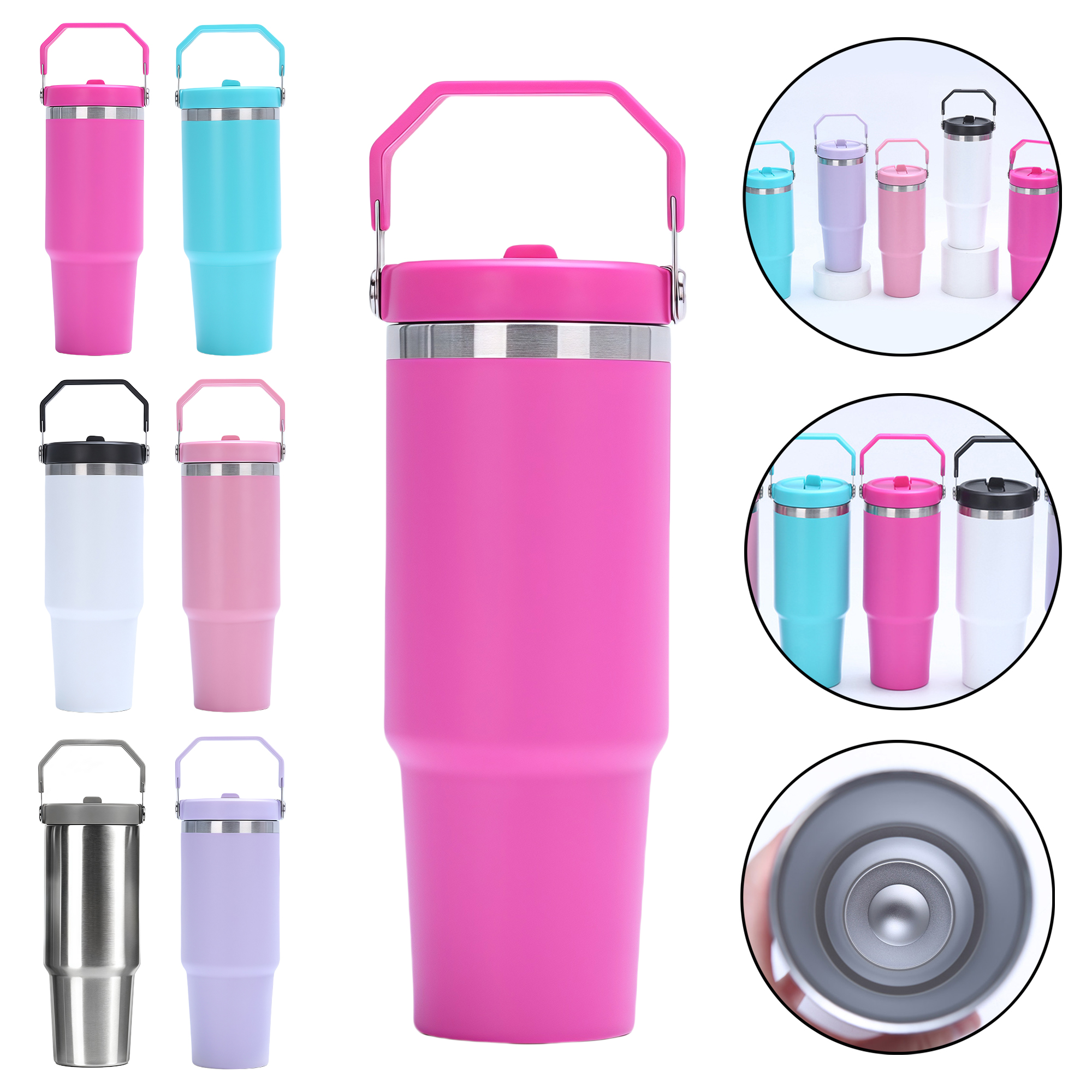 30oz Large Capacity Double Wall Vacuum Insulated Stainless Steel Tumbler with Straw 7