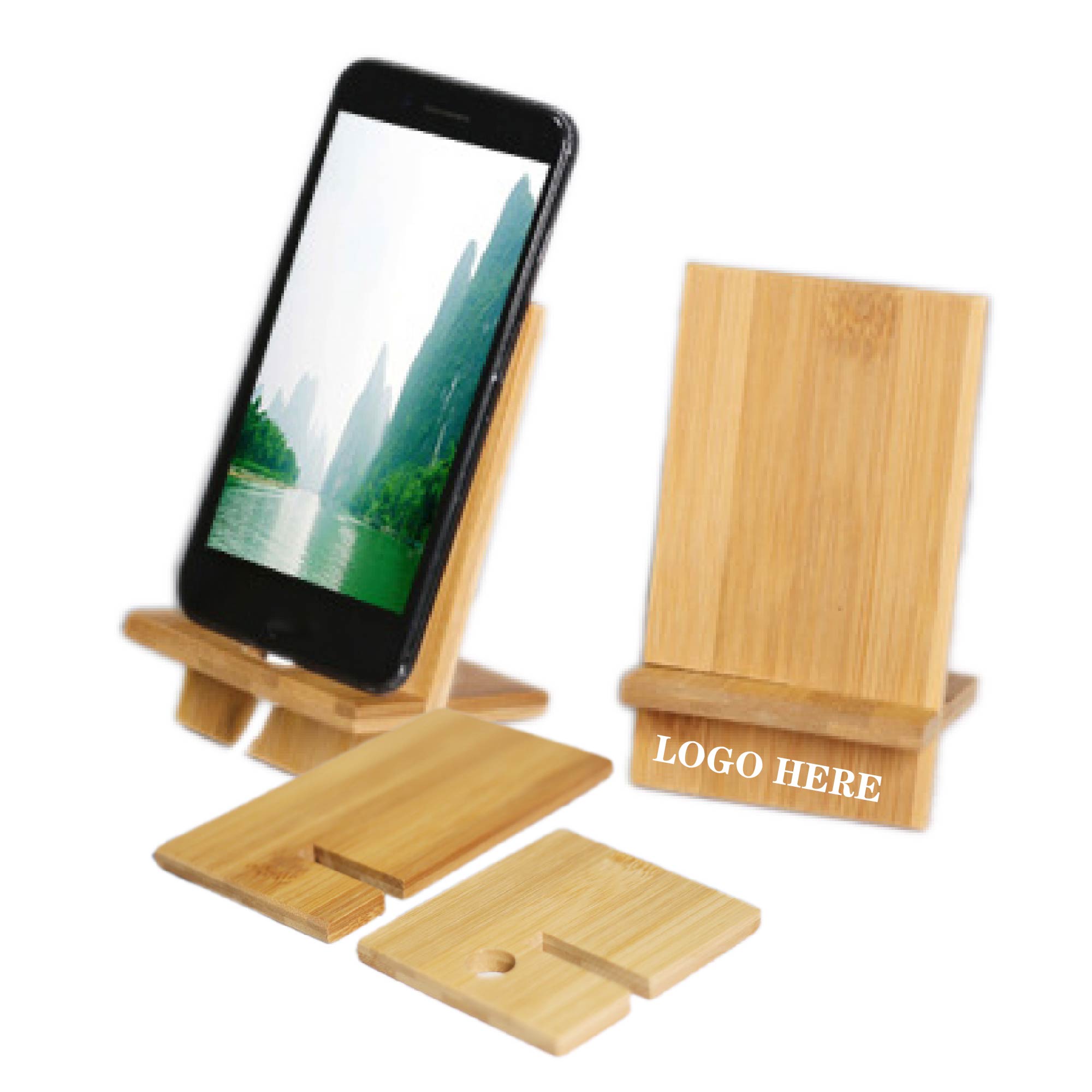 Bamboo Cell Phone Stand w/Charging Hole 1