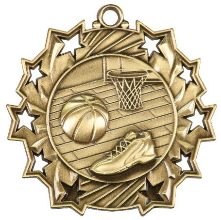 Basketball Ten Star Medal, 2-1/4" 2