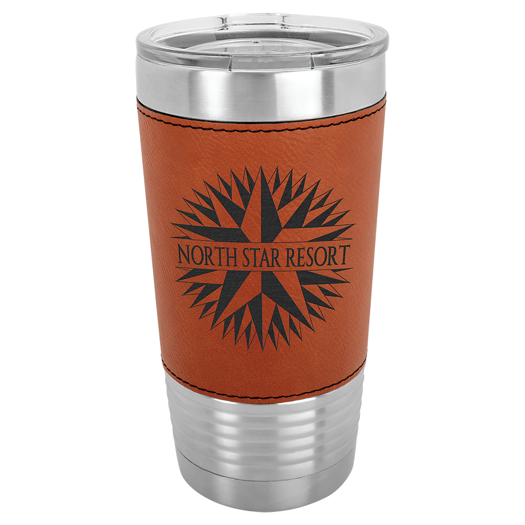 20 Oz. Light Brown Laserable Leatherette Tumbler With Clear Lid 3
