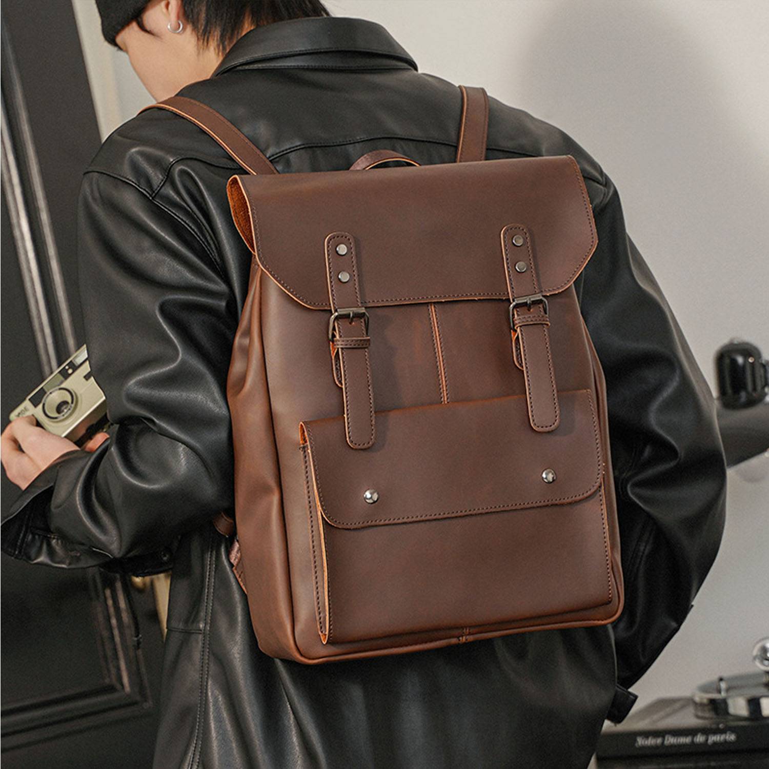PU Leather Crossbody Backpack Shoulder Bag 4