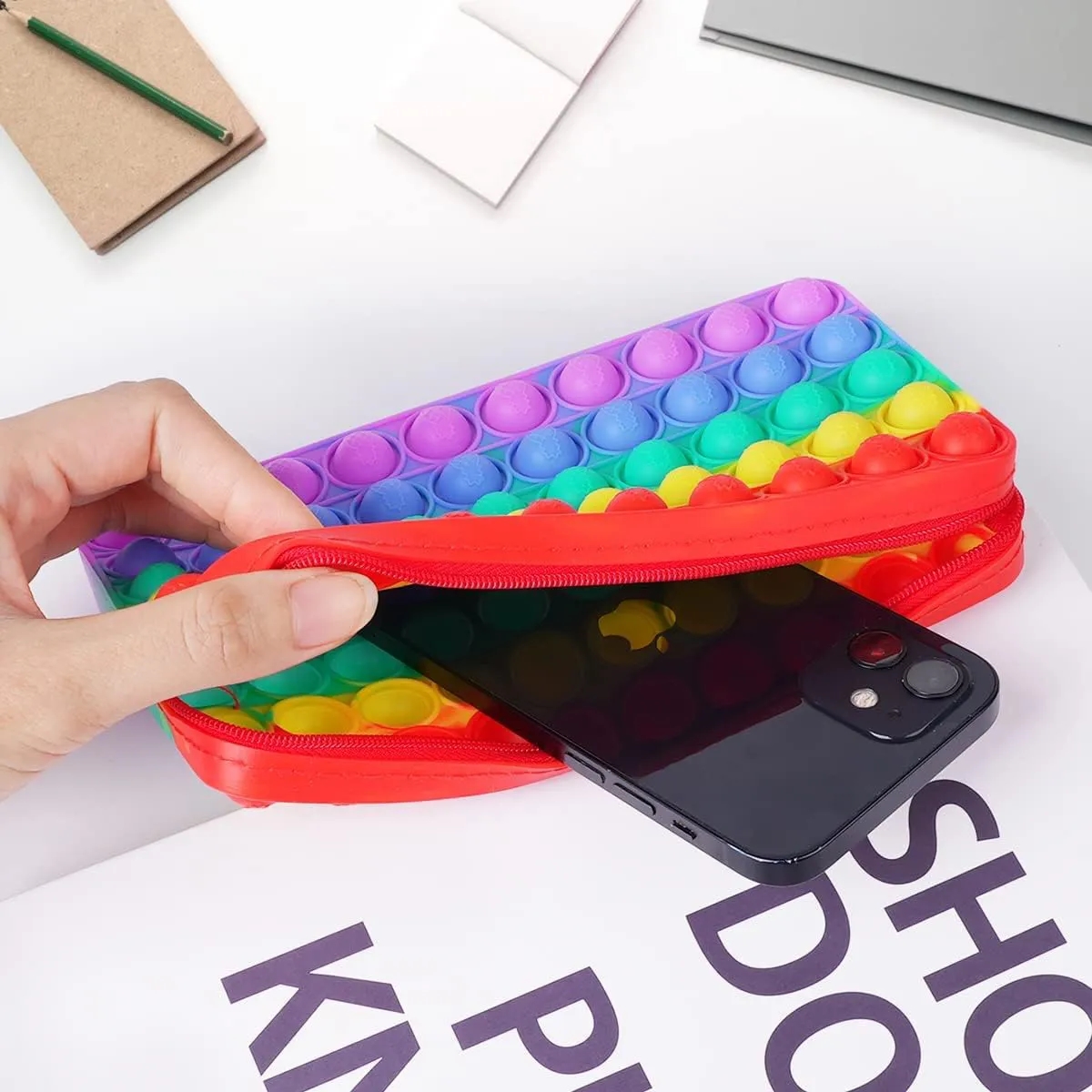 Rainbow Silicone Pop Bubble Pencil Box 3