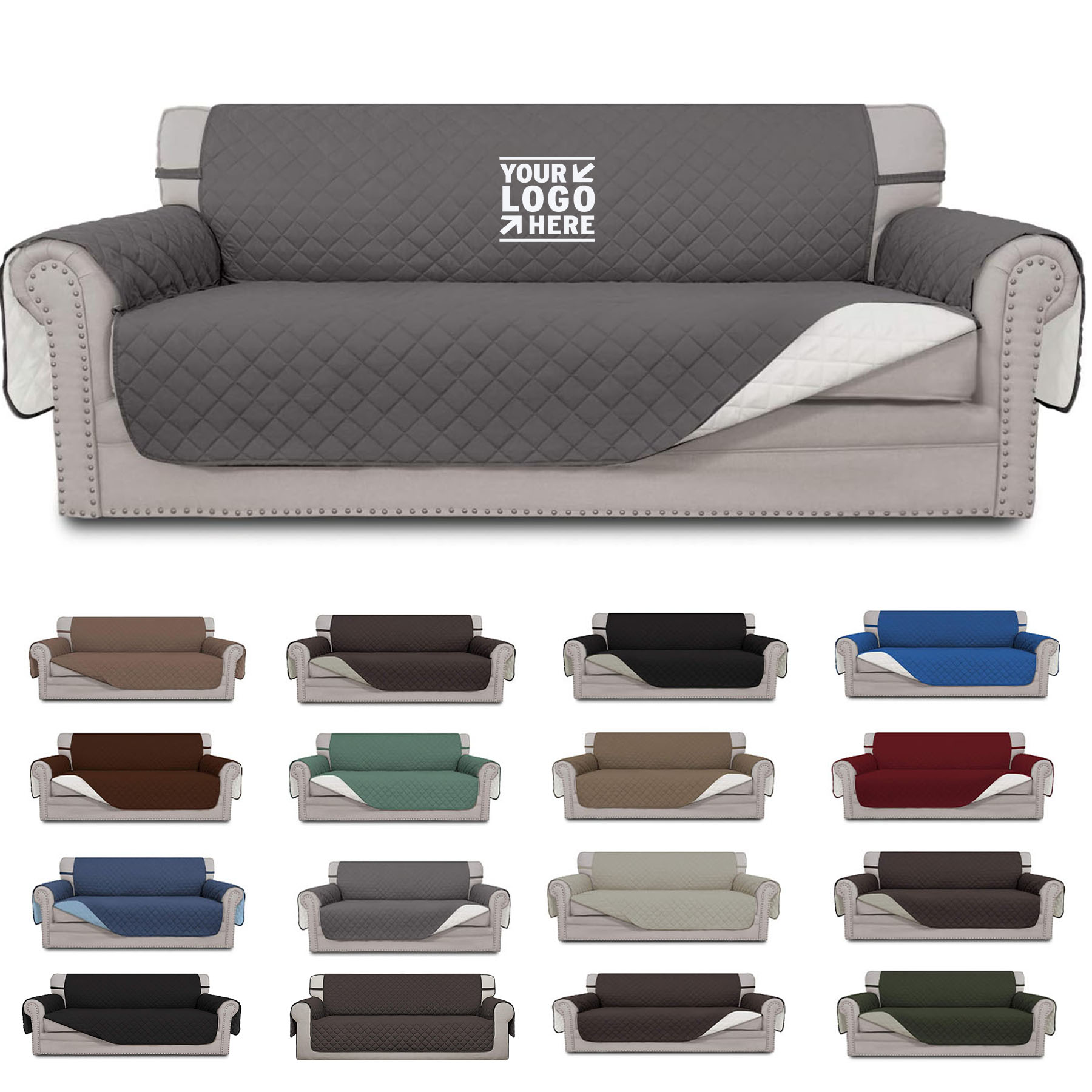 Reversible Oversized Sofa Slipcover Water Resistant Couch Cover with Foam Sticks Elastic Straps 2