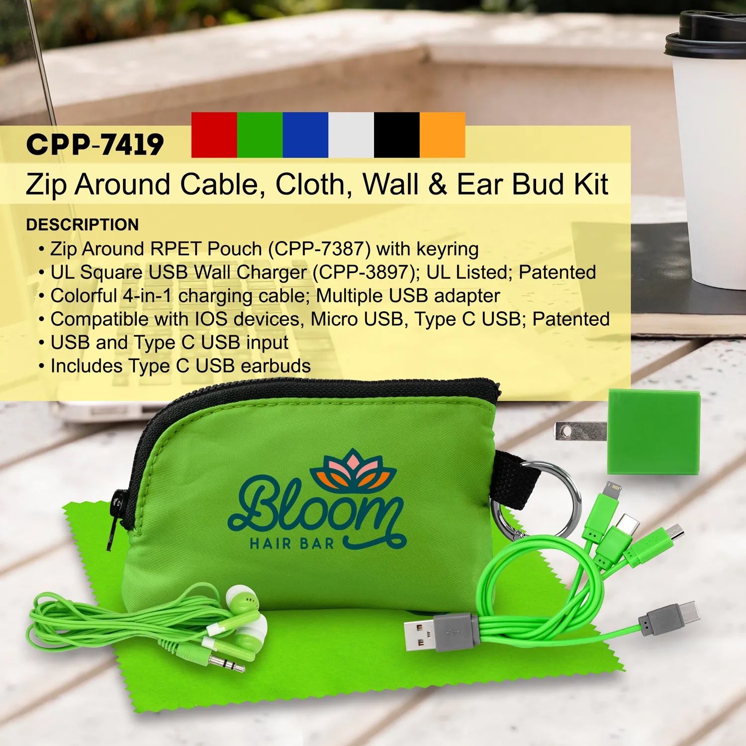 Zip Around Cable, Cloth, Wall & Ear Bud Kit 7