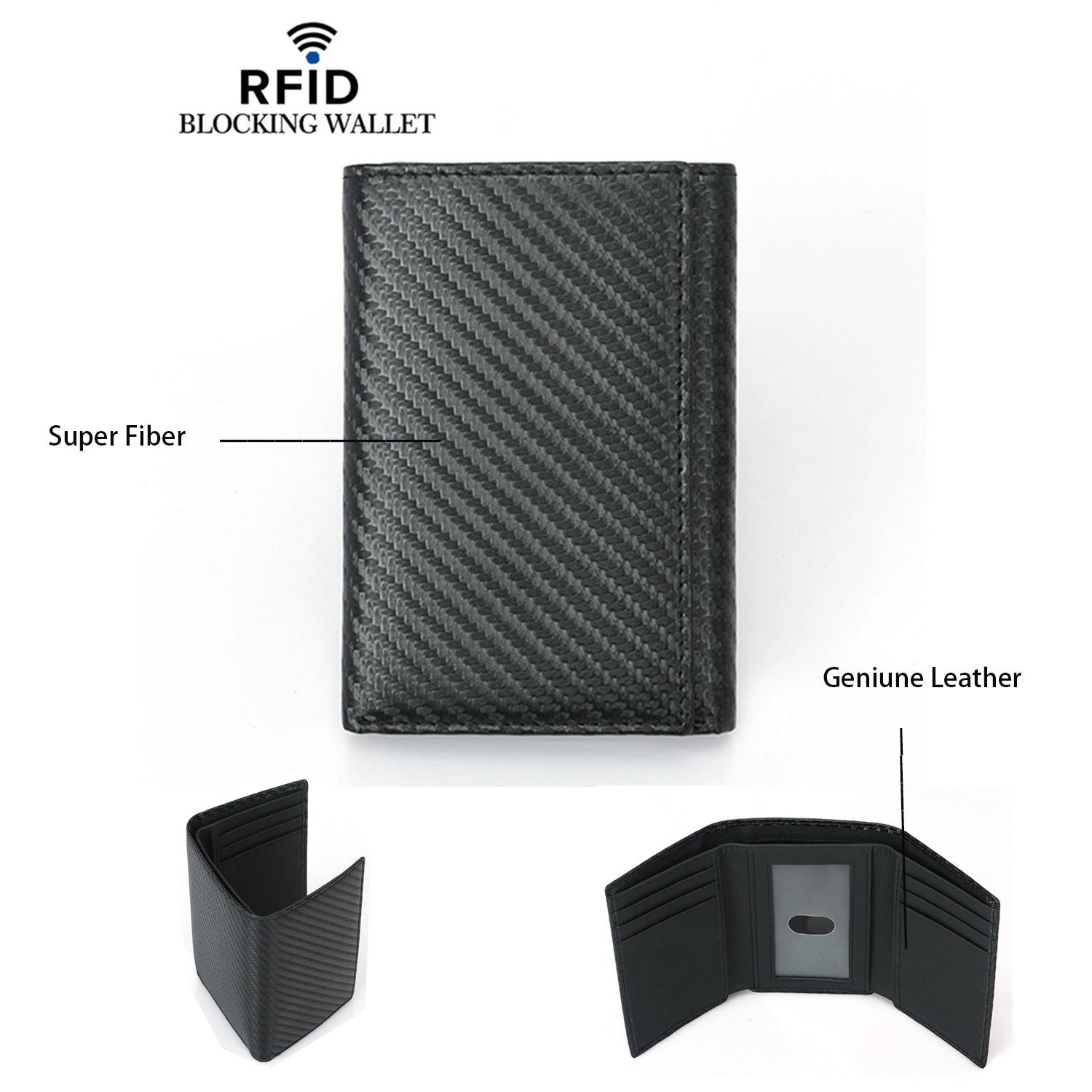 Men Leather Trifold Wallet W/ Rfid Blocking 3