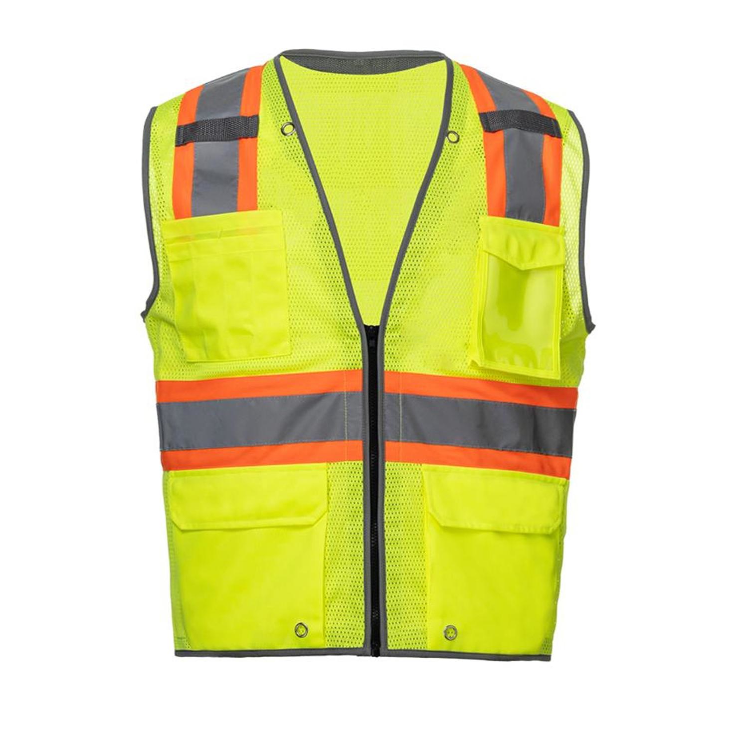 3.8 Oz. Polyester Class 2 Reflective Piping Cross Back Safety Vest With Dual Mic Tab & 4 Pockets 7