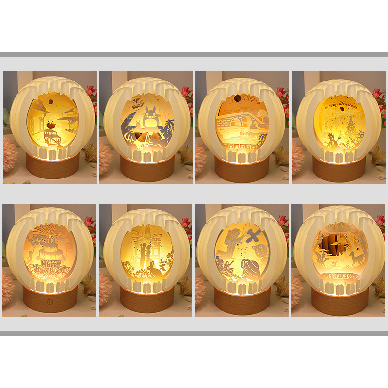 3D Paper Art Table Lamp With Wood Base 24