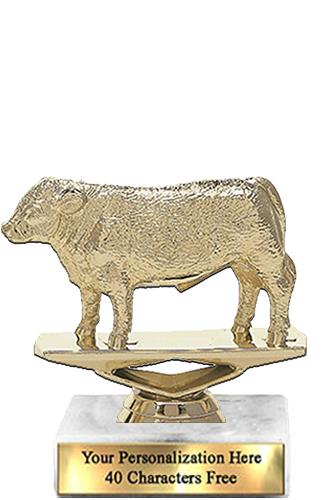 Trophy: 7", 2x3 white marble base, Hereford Steer 2
