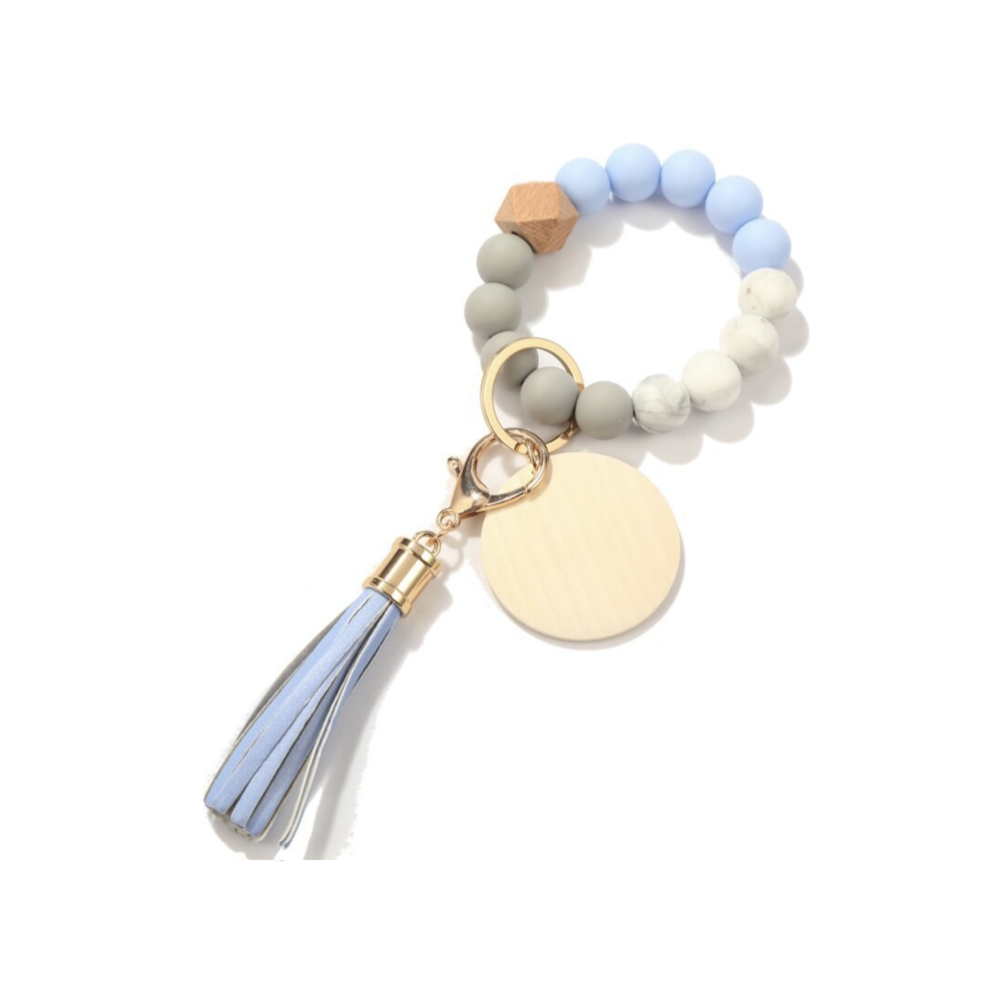 MOQ 10 PCS Customizable Silicone Key Bead Wood Bracelet Keychain 2