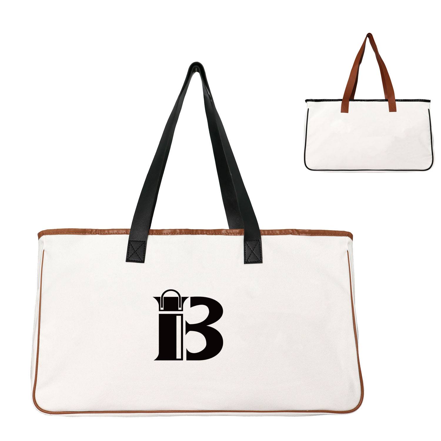Canvas Tote Bag W/ Leather Handle, custom tote bag with logo imprint 3