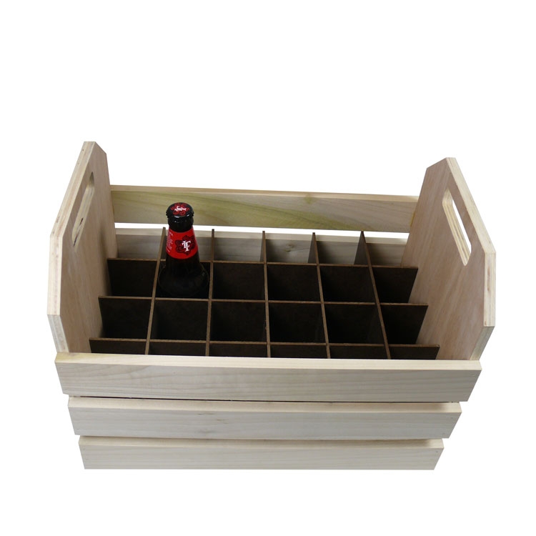 Wood Display Crate with Removable 24-Pocket Dividers