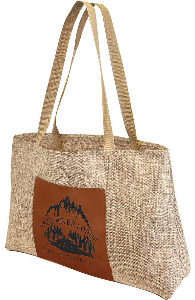 Laserable Rawhide Leatherette Burlap Gusset Bag 6