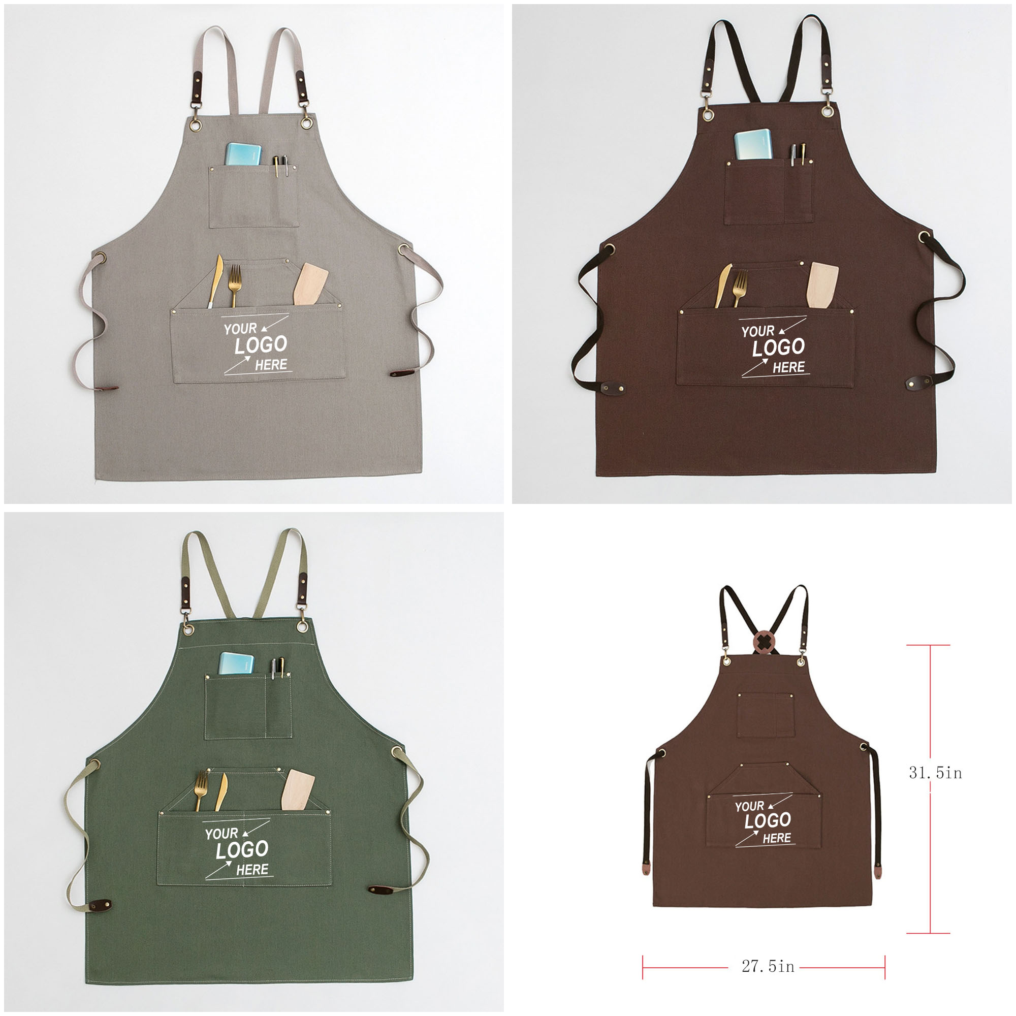Unisex Denim Apron with Pockets for Kitchen Cooking