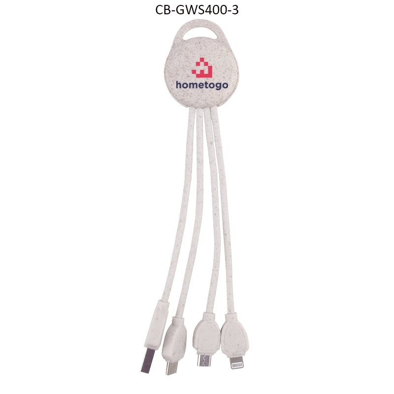 Eco Friendly Wheat Straw 4-in-1 Charging Cable With Type C, Lightning And Micro USB Connector 6