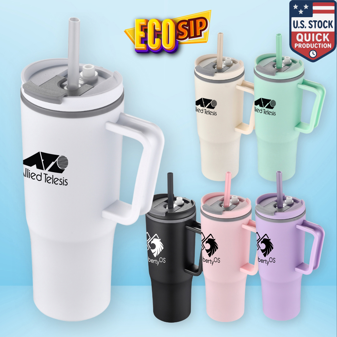 EcoSip 30oz Double Wall Plastic Travel Tumbler with Handle & Straw 11