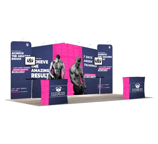 20ft Inline Trade Show Booth – Large Backwall Display with Dual Counters & LED Lighting 4