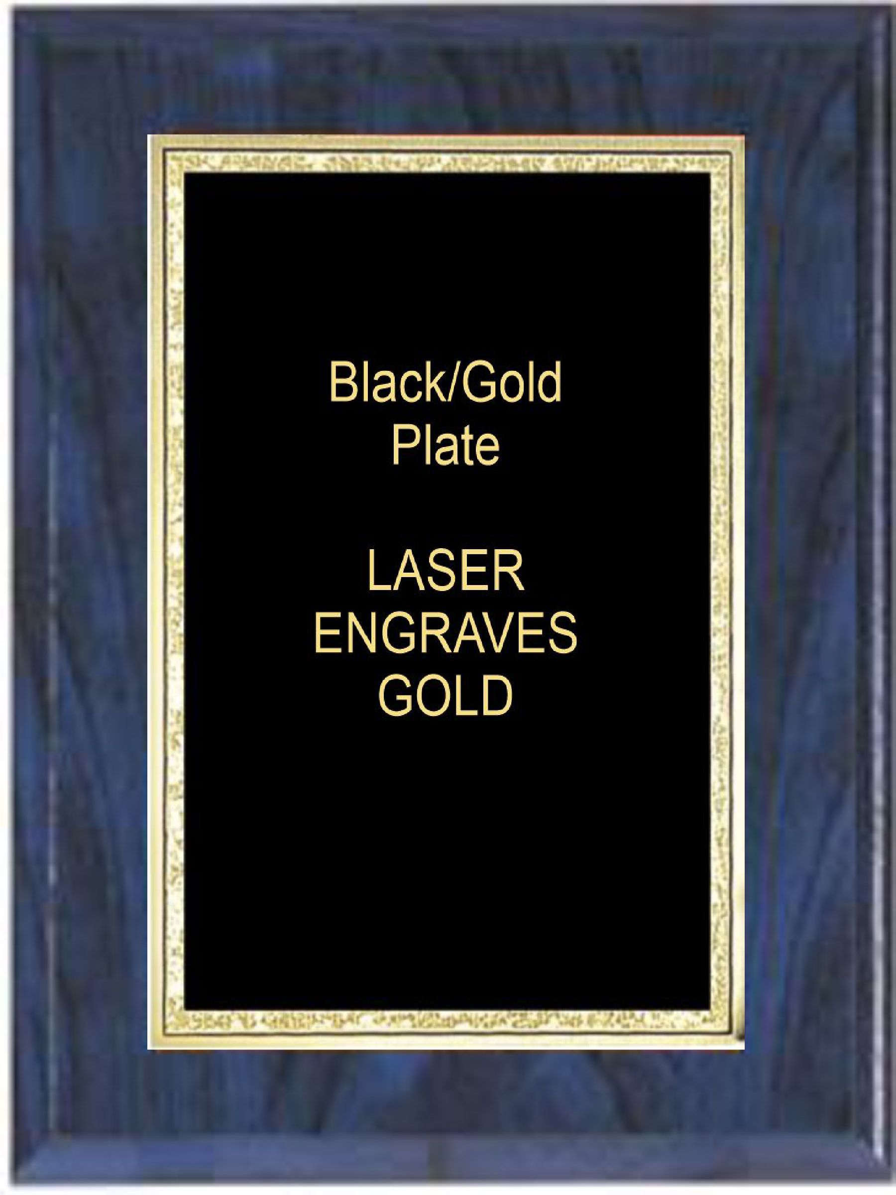 5" x 7" Blue Woodgrain Plaque with a Black Florentine Plate 2