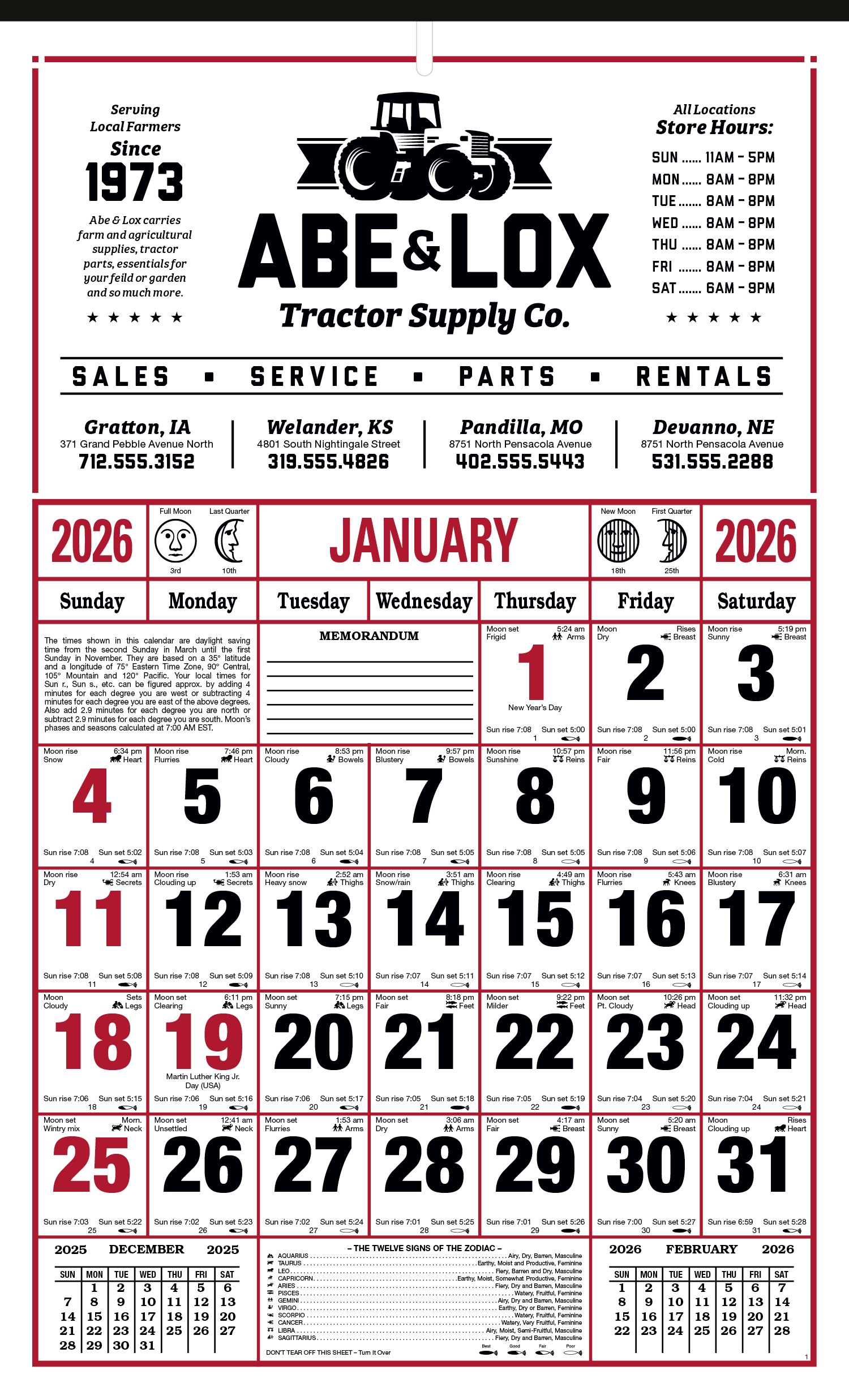 Skinner & Kennedy® 8-Sheet Almanac Calendar 18