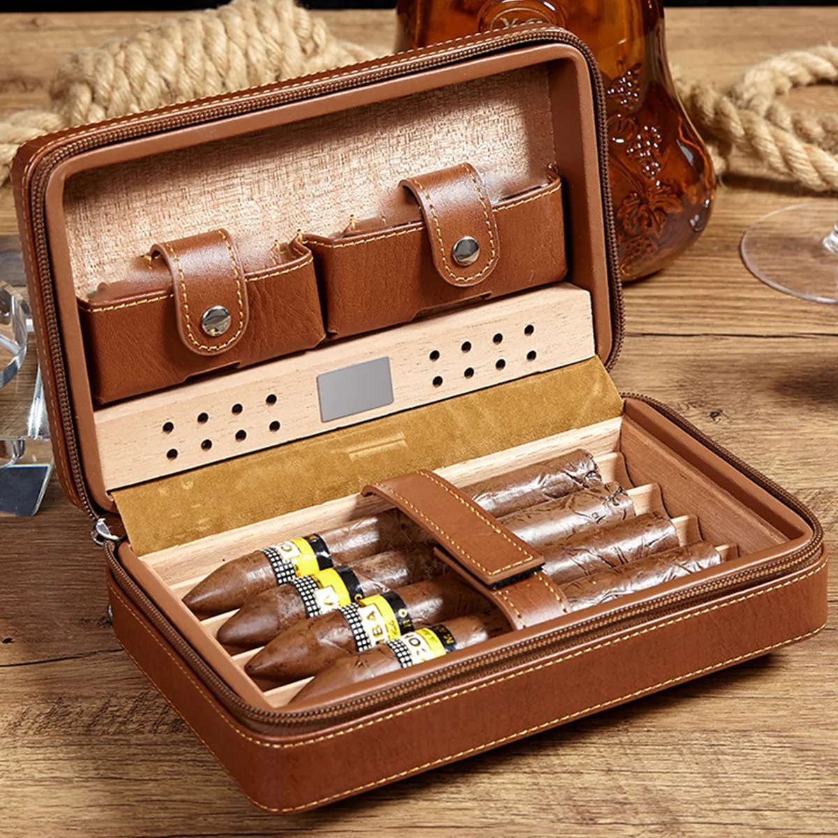 4 Finger Portable Travel Leather Cigar Case 4