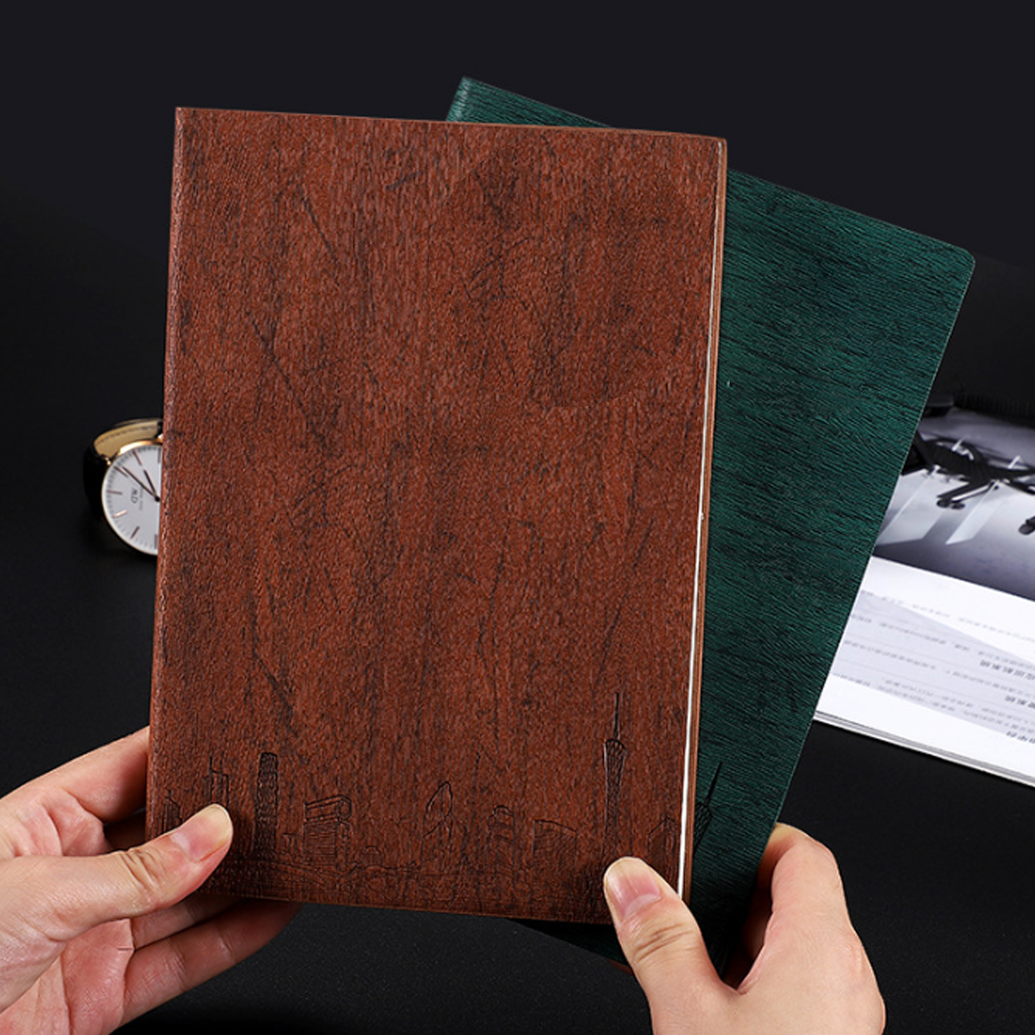 PU soft leather wood grain color changing business notebook 7