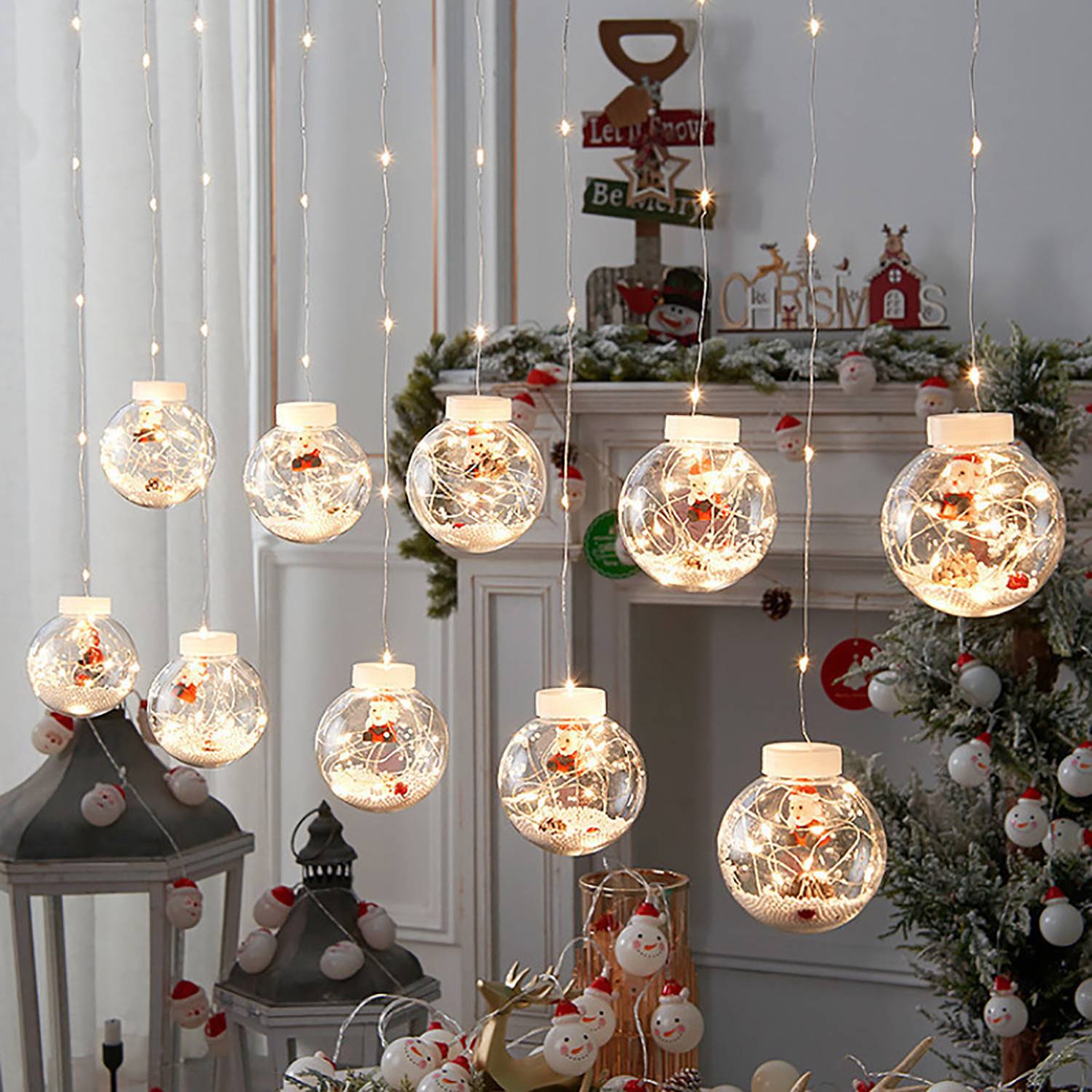 LED Santa Claus Snowman Wishing Ball Curtain Lights 2