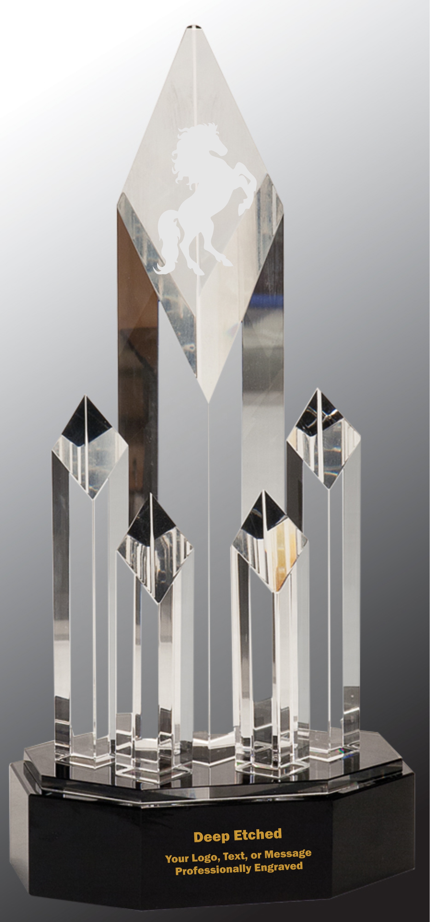 11" Clear Crystal 5 Rising Diamonds Award on Black Pedestal Base