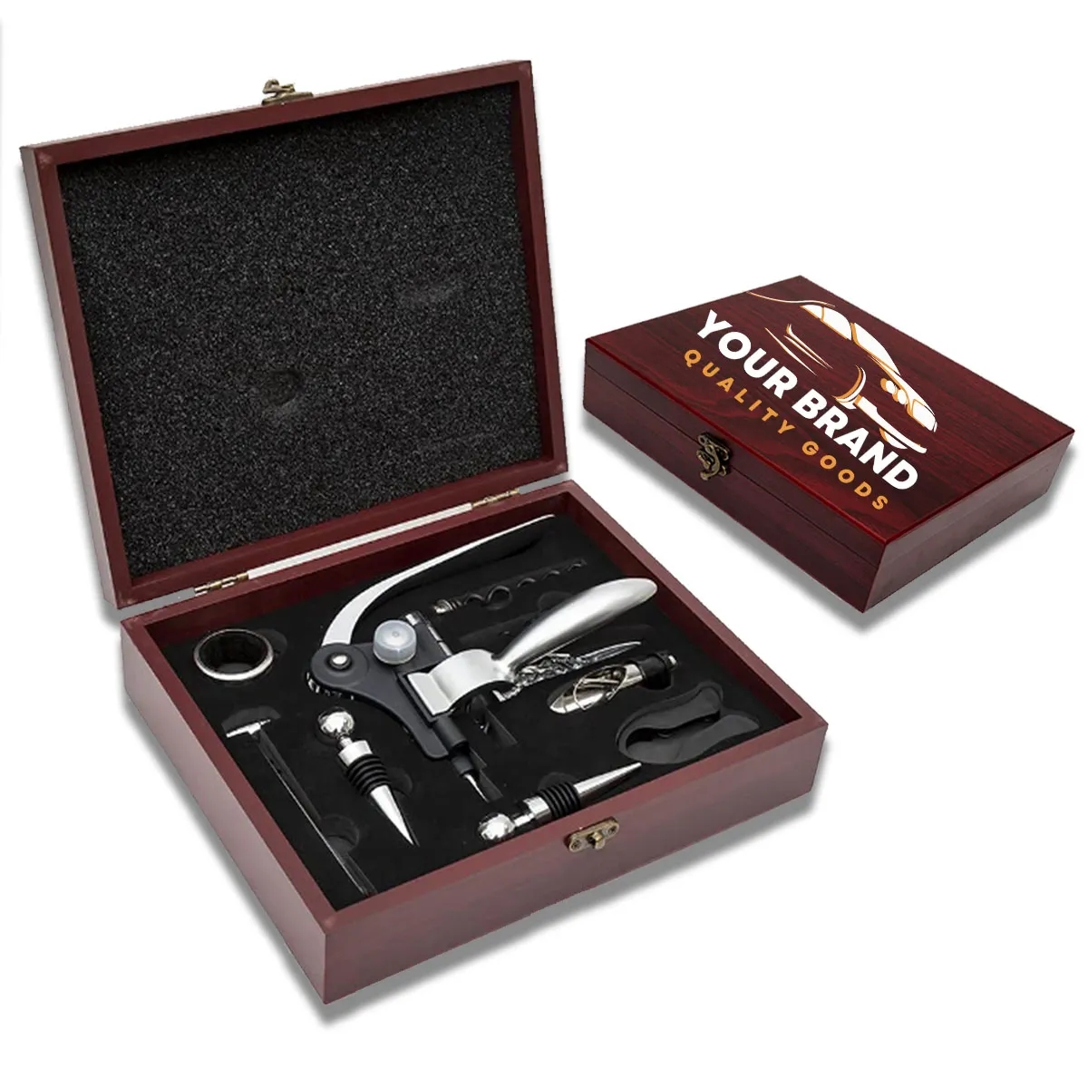 Elegant 9 Piece Set In Rosewood Box Wine Accessory Tool Kit 2