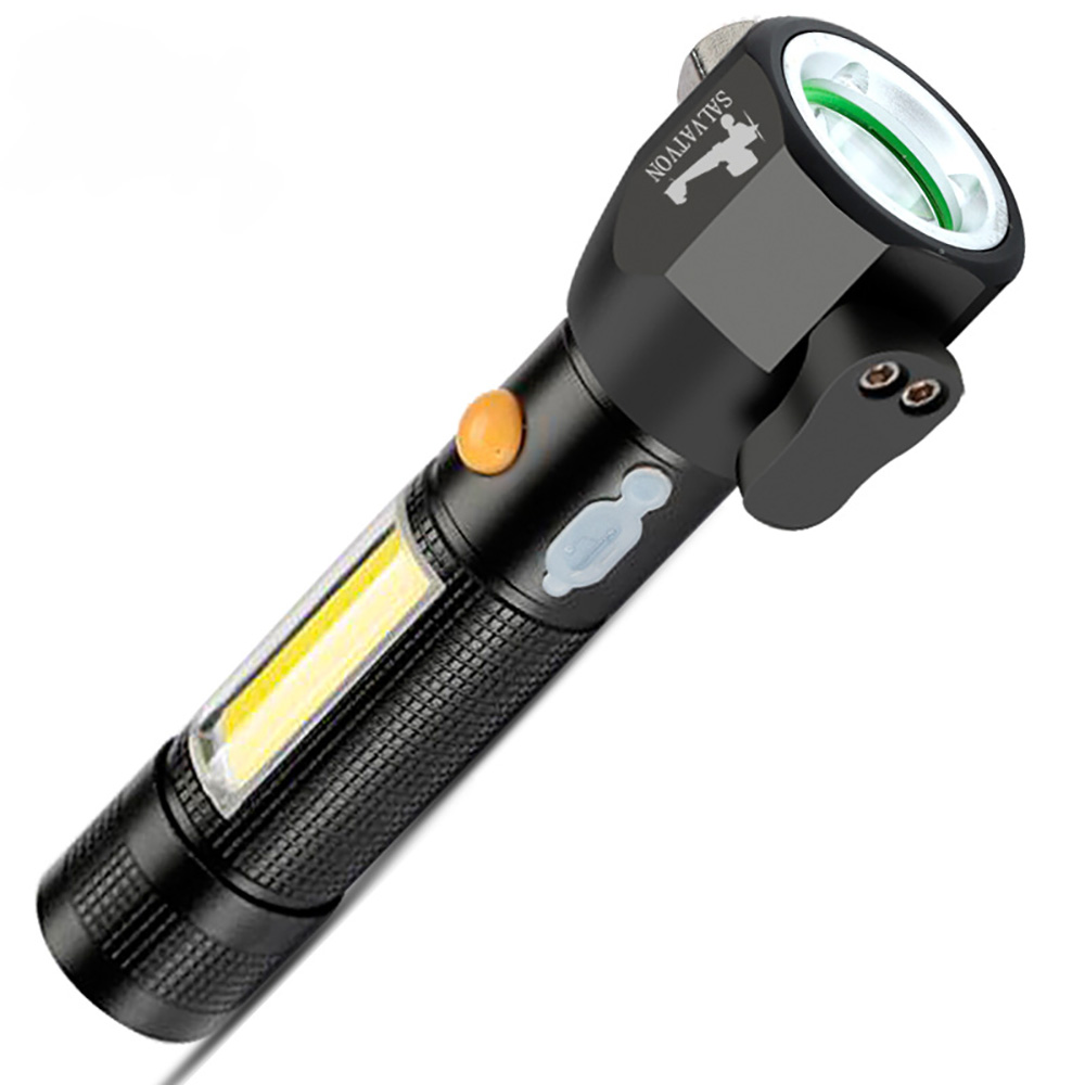 Multifunctional USB Chargeable COB Flashlight with Window Hammer 2