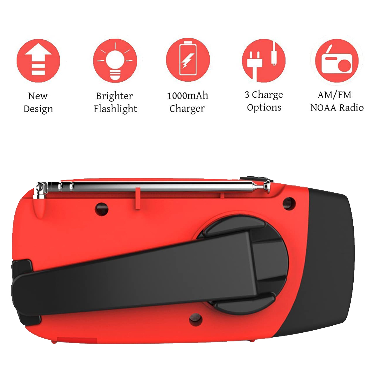 ResQ Emergency Radio – AM/FM/NOAA with LED Flashlight, 1000mAh Power Bank, Solar & Hand Crank 10