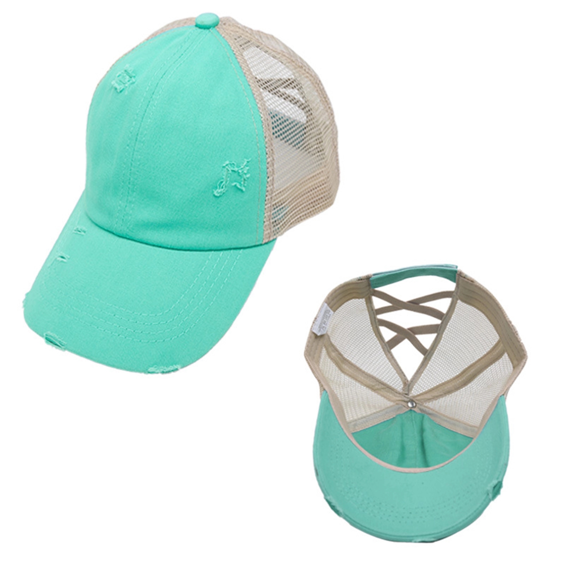 Adjustable Washed Cotton Ponytail Baseball Cap Trucker Hat 2