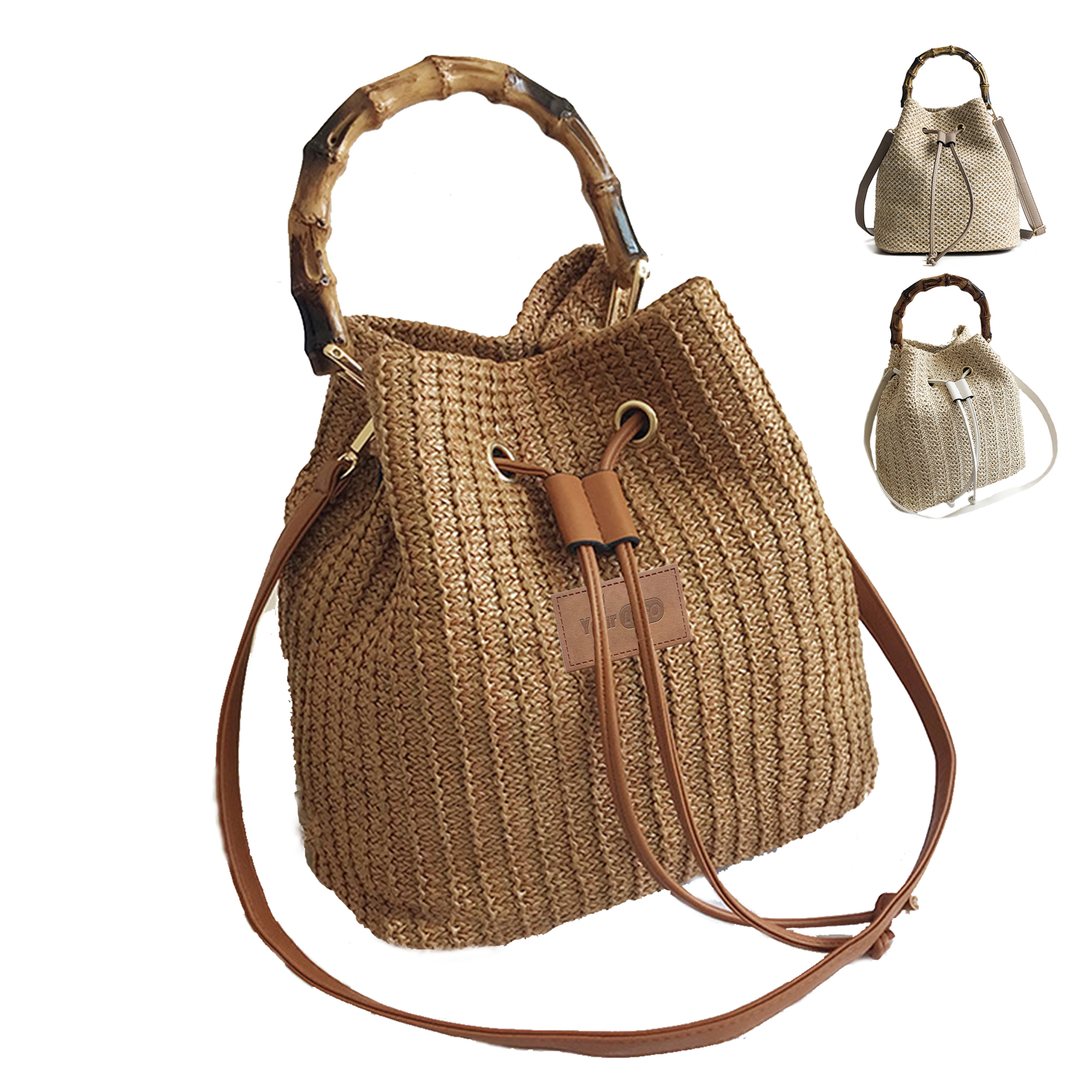 Jute Crossbody Bucket Handbags Hobo Purse Bamboo Handle 4