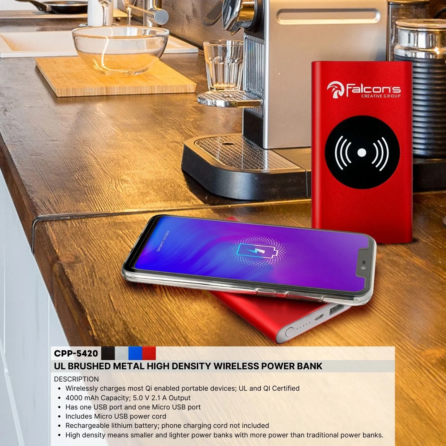 UL BRUSHED METAL HIGH DENSITY WIRELESS POWER BANK 2