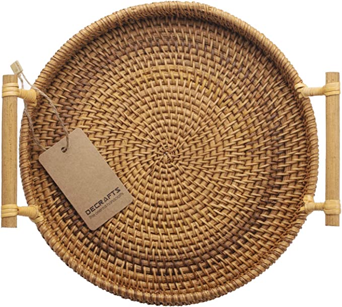 11 Inches Round Woven Rattan Tray