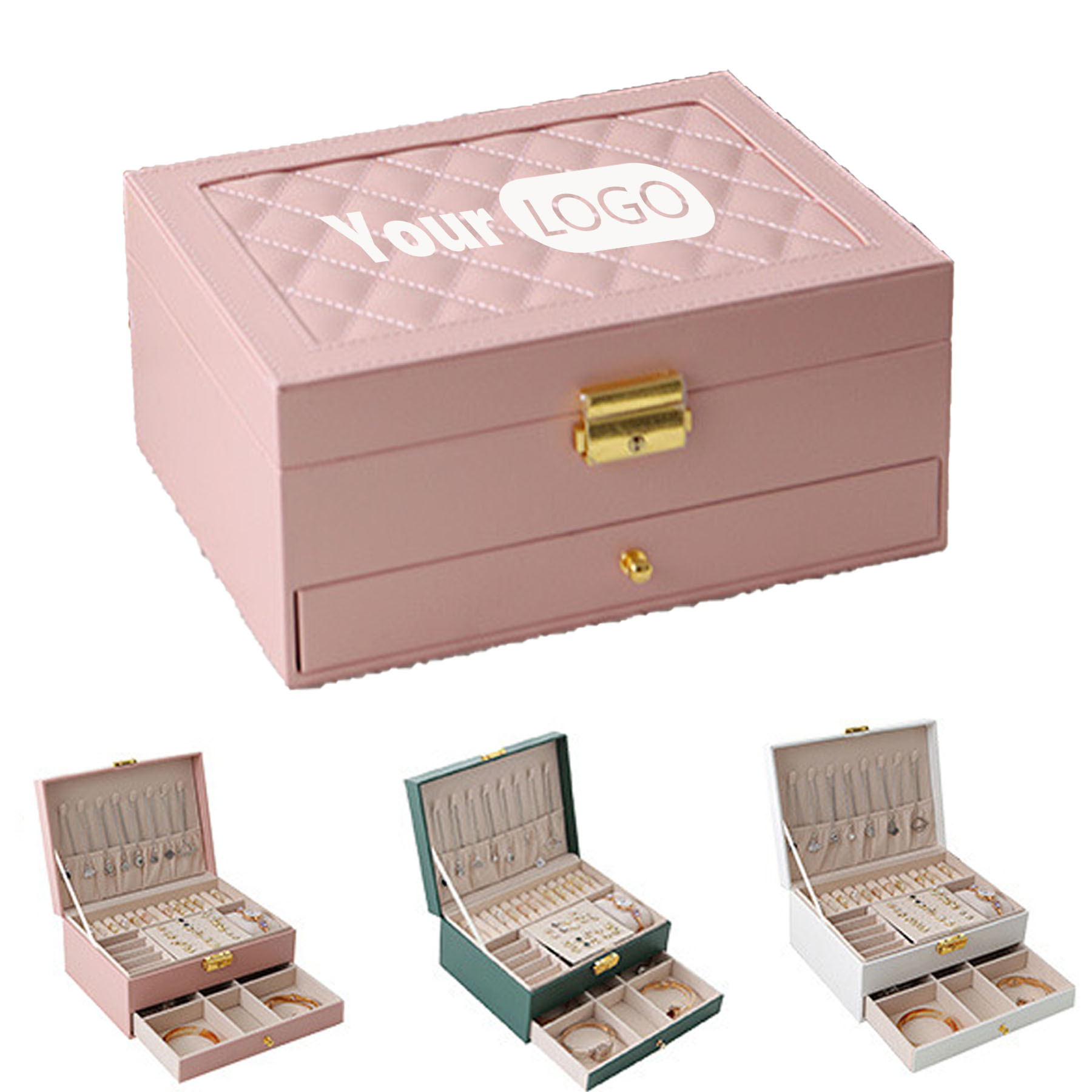 Double-Layer Drawer-Style Leather Jewelry Box 2