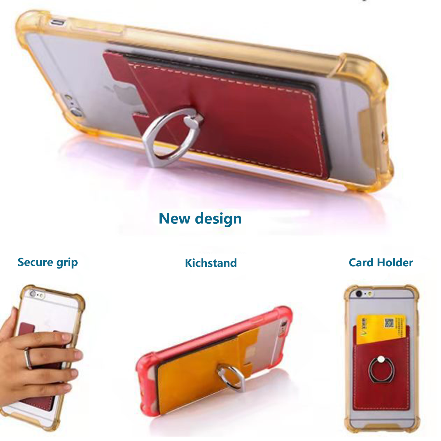 PU Leather Creative Double Layer Cell Phone Ring & Stand 1