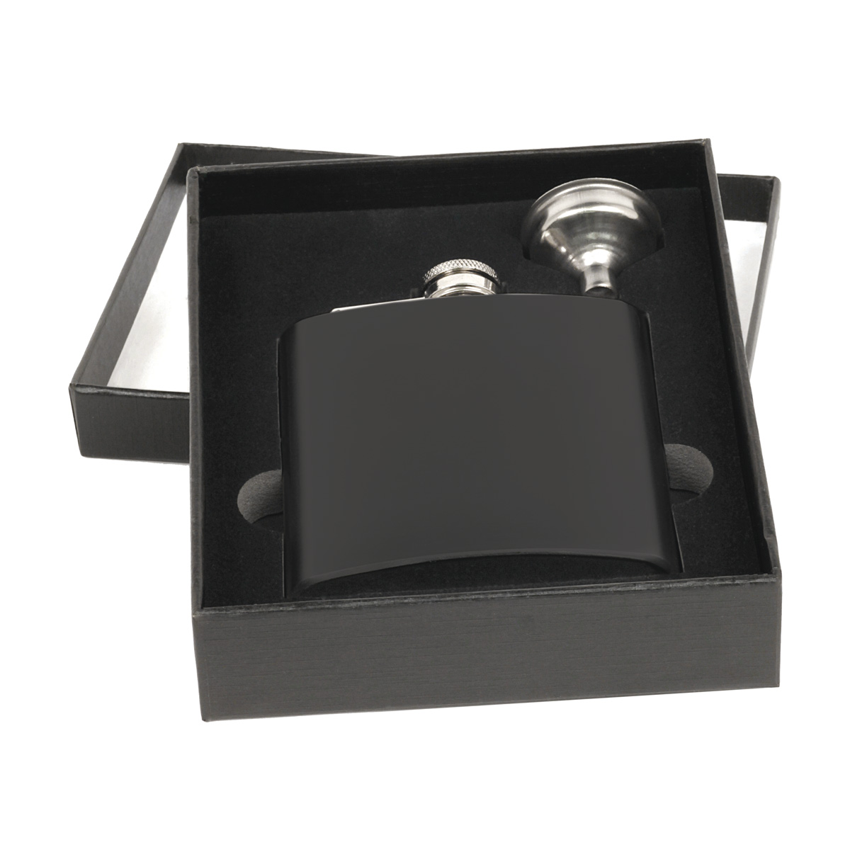 Laser Engraved Black Stainless Steel 6oz Flask Gift Set 3