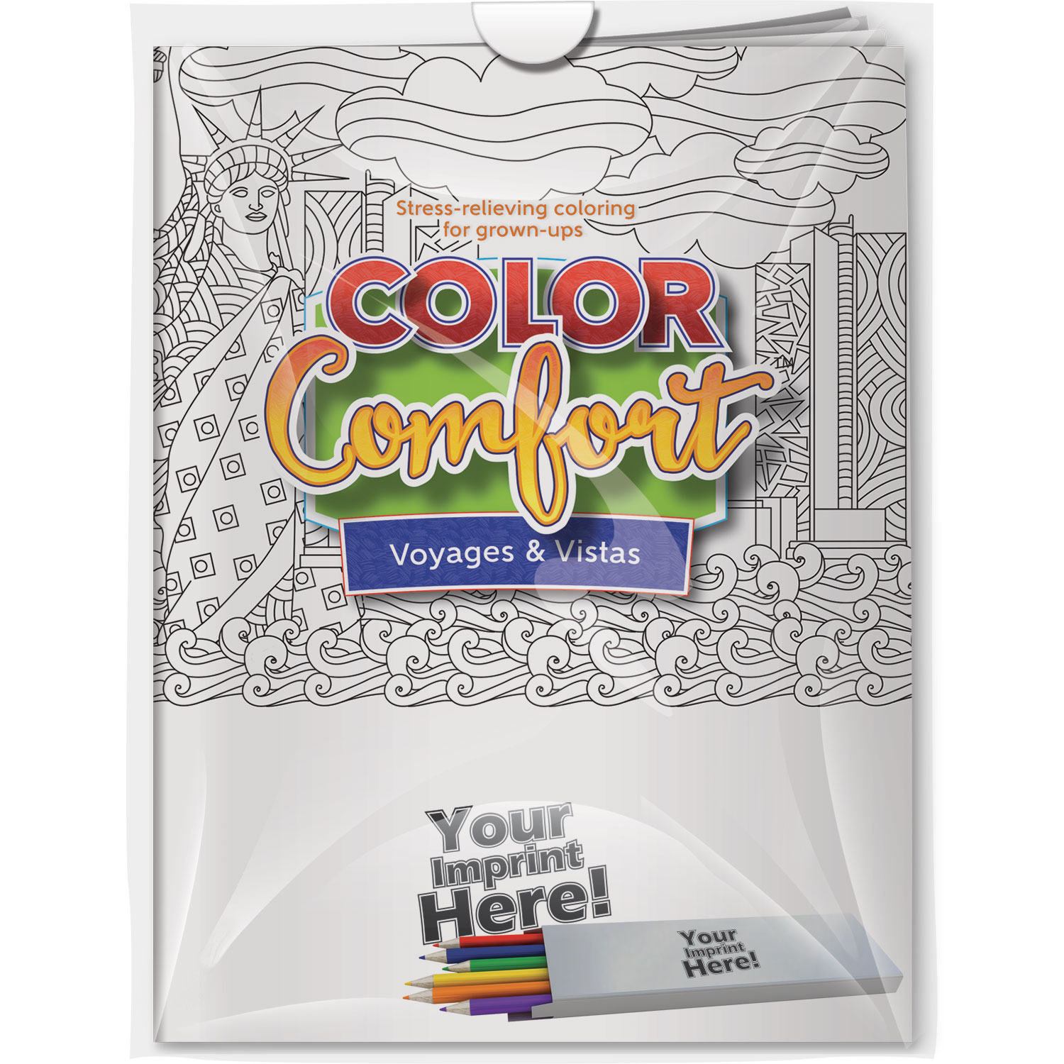 Combo Pack - CC106 Color Comfort & 6-Pack of Colored Pencils (Imprinted) in a Poly Bag 2