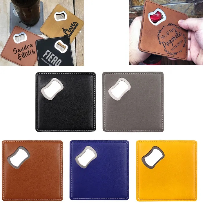 Square Leather Coaster Bottle Opener 10