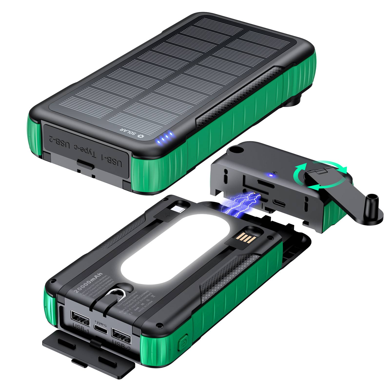 10000mAh Detachable Hand Crank Solar Charger 6