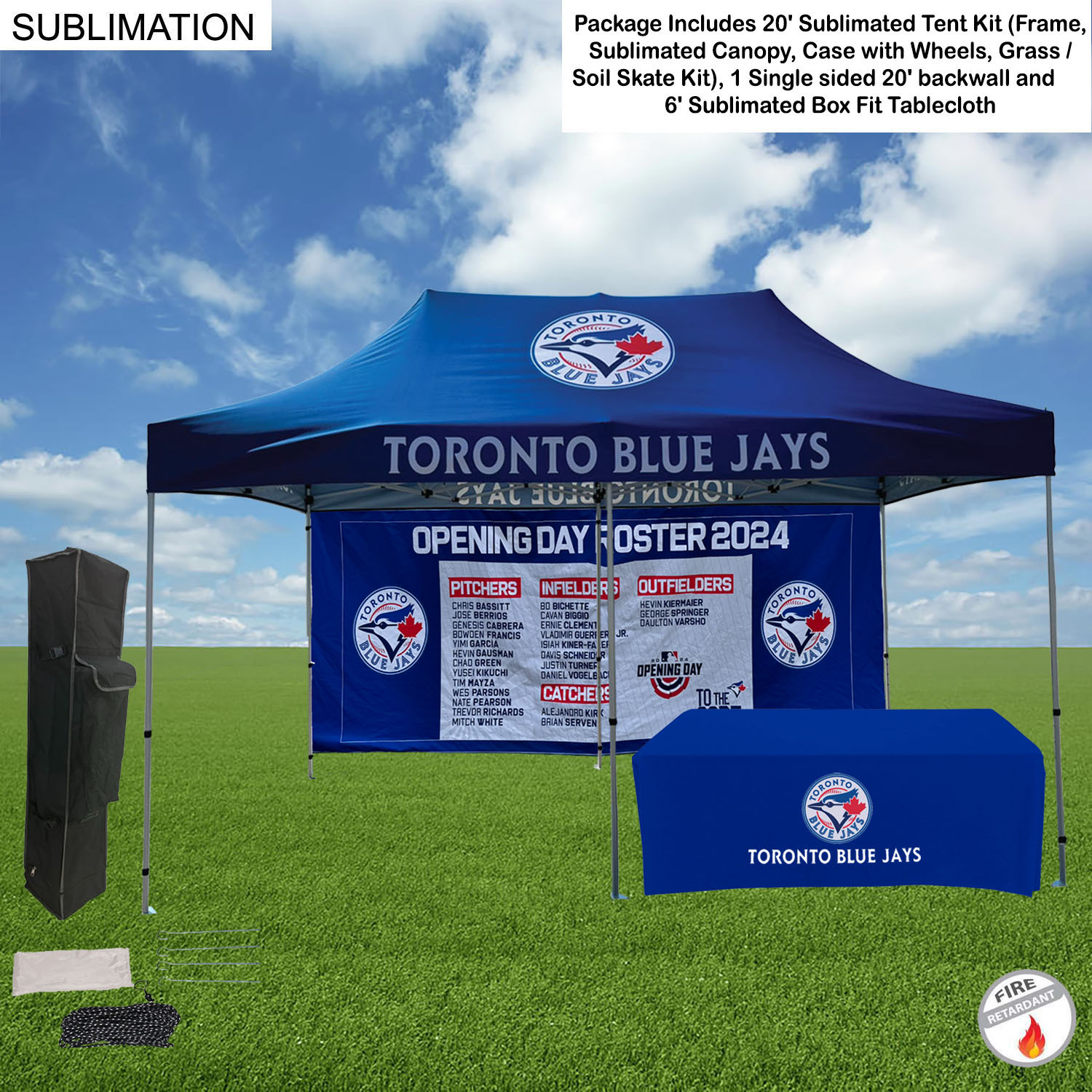 Deluxe Event Package, 20' Sublimated Tent kit, Single sided 20' backwall, and 6' Box Fit Tablecloth 19